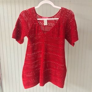 Small Short Sleeve V-Neck Knitted Red Top